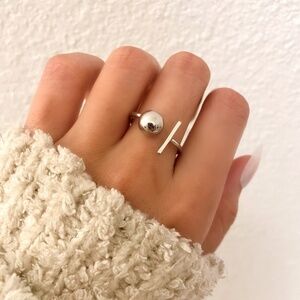 925 Sterling Silver Dainty Bar & Ball Ring Minimalist Geometric Stackable Ring